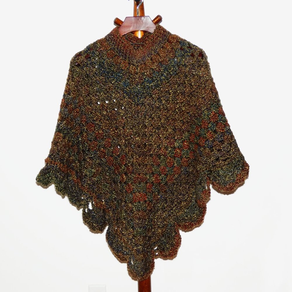 NEW Handmade Crochet Poncho Chunky Yarn Homespun Yarn One Size